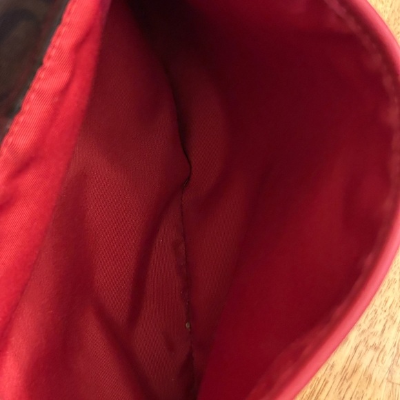 Coach Signature Coated Canvas Dark Brown and Red Crossbody Bag - Picture 12 of 16